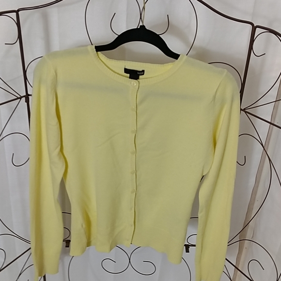 yellow button down sweater